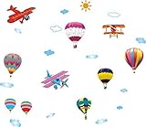 Cartoon Hot Air Balloon Kids Wall Decal Blue Sky Cloud Wall Stickers Airplane Wallpaper DIY Room Dec