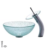 Jinyuze シンク　洗面シンク　高品質　洗面ボール　陶器　バリガラス洗面ボウル　手洗い鉢　手洗い器蛇口とセット洗面化粧台　透明なガラス水槽と滝の蛇口　洗面ボウル　透明　蛇口セット　おしゃれ