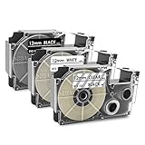 HeeMaa カシオ互換 12mm ネームランド テープ XR-12X 透明地黒文字 1個 XR-12WE 白地黒文字 1個 XR-12ABK 黒地白文字 1個 テープに対応したネームランド本体 幅12mm 長さ8m（12mm幅 XR-12X・1個 XR-12WE・1個 XR-12ABK・1個）