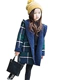 REILI　コート　キッズ　秋冬　子供服　女の子　フード付き　チェック柄　可愛い　ガールズ　アウター　防寒　 (グリーン, 120)