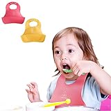 BABYよだれかけ シリコーンエプロン ベビー 食事サイズの調節可能です食事用スタイ・エプロン離乳食 (红、黄（2）)