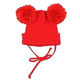 MIOIM ニット帽 キッズ ニットキャップ 男の子 女の子 レッド フェイク ファー ボンボン ミッキー 帽子 秋冬 防寒保温