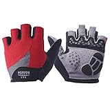 SCAVOR パッド入り 指なし マウンテンバイク メッシュグローブ – メンズ レディース ボーイズ フルサムハーフフィンガー – 自転車釣り サイクリング 車いす使用に最適 (ニューレッド M )