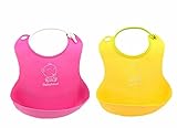 2つのソフトベビーよだれかけ防水食品キャッチャーポケットの色ビブローズイエローのセット
