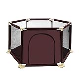 (Newox) ベビーサークル ファスナー扉 洗えてたためる 組み立て簡単 メッシュネット設計 (ダークブラウン)