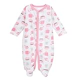 エルフ ベビー(Fairy Baby)新生児服 足つきロンパース ベビー服 つなぎ カバーオール 長袖 出産祝い (4-6M, 杯柄 ピンク)