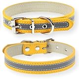 [LaLUCA GOODS] 首輪 犬 猫 革 定番 スタンダード PU レザー シンプル 反射素材 小型犬 中型犬 ドッグ 散歩 カラフル イエロー S