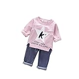 Pojour 春 1-4歳女の子向き 可愛い星 上下2セット キッズ 通気 綿 ピンク（70cm）