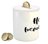 Hello Piggy Bank by Ambesonne、Hand Drawnレタリングデザインロマンチックインスピレーション引用印刷にブラックで小さな点、印刷セラミックコイン銀行お金ボックスの保存