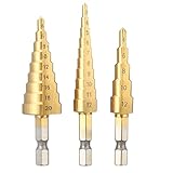 KKmoon　3本組 ドリル ビット　ストレート フルートドリル ビット　HSS チタン コーティング リル ビット　3-12mm 4-12mm 4-20mm　六角軸 鉄工用ドリル