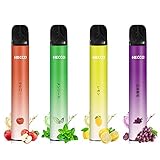 HECCO 電子タバコ ポケットシーシャ 使い捨て 8,000回吸引可能 4フレーバー メンソール+巨峰葡萄+りんご+レモン 電子タバコスティック スターターキット 禁煙グッズ ニコチンなし vape 爆煙 1本約2000回 4本入れ