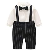 COCO1YA(ココイチヤ) ベビー 新生児 ロンパース 上下セット 男の子 フォーマル 赤ちゃん スーツ 春 秋 冬 カバーオール ボーダー柄 長袖 蝶ネクタイ付き 洋服 子供服 結婚式 百日祝い 