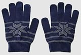 汚れが付きにくい！撥水加工キッズのびのび手袋　雪結晶＆ボーダー柄 ネイビー