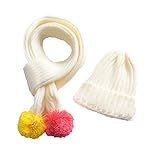 ICASSO子供用　ニット帽子とマフラーセット　ベビー キッズ 男の子　女の子　両者兼用おしゃれ　かわいいキャップ帽子　秋冬　防寒　選べる7色 (ホワイト)