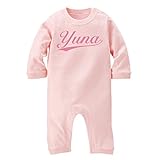 名入れ 長袖 ロンパース [LR191] 70cm ライトピンク×ピンクロゴ 出産祝い 誕生日 プレゼント おしゃれな 名前入り ベビー服
