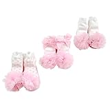 可愛いベビー キッズ 女の子靴下 ソックス 3足 セット　コットン　春秋　ギフト (12-24 M 対応足裏の長さ 11-13cm（薦め年齢：12-18ヶ月）, SOCKPK004 粉经+粉纱有点+粉