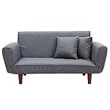 UNE BONNE(ウネボネ) ソファ ソファベッド ソファー 背もたれ肘掛け可動 ソファーベッド クッション2個付き 2人掛け リクライニングソファ ファブリックグレー