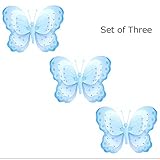 Set of 3 : HangingバタフライブルーホワイトTriple Layeredナイロンメッシュ蝶赤ちゃん保育園寝室女の子部屋天井壁装飾ウェディング誕生日パーティーブライダルシャワーPlayr
