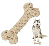 CHIPP'S 犬の噛むおもちゃ コットンガブボーン, 犬用おもちゃ, ロープ, 歯磨き, ストレス解消, イタズラ防止,中型犬 (ミルクティ)