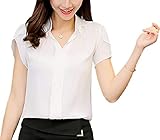 レディース　ブラウス　【　白：Lサイズ　】　半袖　シフォンシャツ　スキッパー　とろみ　Vネック トップス シャツ