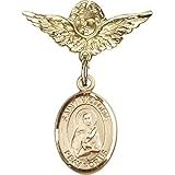 ゴールドFilled Babyバッジwith聖Victoria Charm and Angel W / Wingsバッジピン1 x 3 / 4インチ