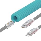 充電ケーブル Type-C 純正 ライトニングケーブル 急速充電/超高耐久/高速転送 二重ナイロン キレイにまとまる 収納便利 バネ スパイラル かわいいカラー (USB-C & ライトニング)