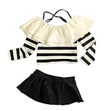 Spinas（スピナス) 子供 女の子 ラッシュガード　セパレート 長袖 フリル ボーダー 切替 フレア スカート UVカットバンドゥみずぎ 日焼け防止に最適