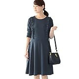 Pearls フロントフリルの 授乳口つき フレアスカート ワンピース navy