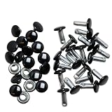 両面カシメ カラータイプ 頭6mm 足8mm 20組セット レザークラフト材料 (ブラック)
