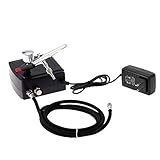 KKmoon エアブラシ コンプレッサーキット 100-250V オイルレス 重力フィード ダブルアクション 塗装用