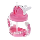 Baoblaze 全３色　カップ　ベビー　ハンドル　食器　旅行用　非流出ストローカップ - ピンク