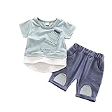 女の子と男の子の服 夏 上下セット Pojour 1-6歳キッズ用 子供パッチセット 男女兼用 通気 綿 グリーン(90cm)