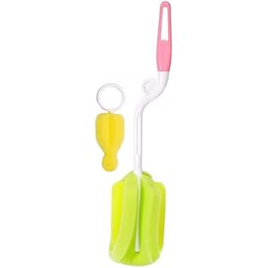 2本哺乳瓶ブラシスポンジおしゃぶりブラシ360度クリーニングブラシピンク