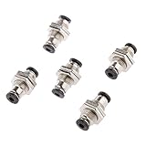 Lovoski 5pcs　バルクヘッド　ユニオンコネクタ　外径4mm　5/32　空気/真空　チューブ　空気圧プッシュ継手　真鍮製