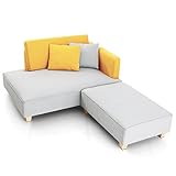 ソファ コンパクト カウチソファ コーナーソファ オットマン付き ロータイプ イエロー ライトグレー
