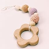 歯がため 赤ちゃんのおもちゃ 木製 フラワー 歯固めおしゃぶり 授乳ジュエリー オーガニックペンダント[BPAフリー][FDA認可済]木育 安全 無味 ピンク イエロー パープル
