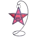 （ エウレカ ）Eureka アンティーク 雑貨 ステンドグラス 風 ランタン LED キャンドル ライト 照明 スタンド付き (レッド)