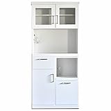 食器棚 完成品 COCO(ココ) 白 幅80cmオープン扉タイプ 引き戸 レンジ台付き食器棚 レンジボード キッチン収納 おしゃれ (幅80㎝オープン扉タイプ)