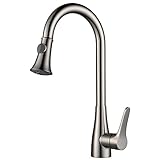 KES Modern Pull Out Kitchen Sink Faucet with Sprayer Single Handle Brushed Nickel for Single Hole Ba