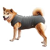 術後服 犬用 服 術後ウェア 保護服 犬介護服 傷口保護 傷舐め防止 皮膚保護 避妊 離乳 不妊手術 ボタンタイプ 雄雌兼用 小型犬 中型犬(XXL, グレー)