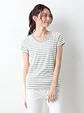 Angeliebe エンジェリーベ 産後 授乳服 Tシャツ 綿混 やわらか フライス 半袖 ラウンドネック 授乳ウエア フリー グレー × オフ ボーダー 30091 30091700