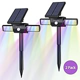 HOMECUBE ソーラーガーデンライト 屋外照明ライト LEDセンサーライト 200ルーメン アウトドアスポットライト 24個電球 コードレス USB充電 防雨 360度回転 七色光（2個入り）