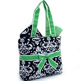 Quilted Damask Print 3Pc Diaper Bag w/ Ribbon Accents Green Trim by Dasein Tote Bags [並行輸入品]