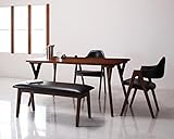 インスピレーション沸くデザインダイニング4点セット 天然木 【テーブル1＋チェア2＋ベンチ1】 (チェア：ブラック2脚、ベンチ：ブラック1台)