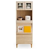 キッチン 収納 食器棚 レンジ台 高さ170cm コンセント付 オープン スライド棚 ディスプレイ扉 上段A+下段C オーク