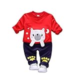 PANCY 子供服 トレーナー ロングパンツ 上下セット 男の子 女の子 ルームウェア ベビー パジャマ かわいい くま柄(レッド,80cm)
