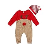 LiTi クリスマス キッズコスチューム ベビー服　ロンパース　エルク　男女兼用　帽子付き　2点セット (80ｃｍ)