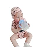 Famukaヒョウ柄プリントコットンロンパース、帽子２セット（ピンク　90CM）