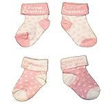 Baby Girls Cute Socks 2 Pairs - Pink & White 'I Love Daddy' (0-3 Months - UK 0-2) by Baby Best Buys
