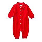 ポロラルフローレン ポニー付 ベロア カバーオール レッド (男の子3～9か月用) 9Mサイズ [並行輸入品]